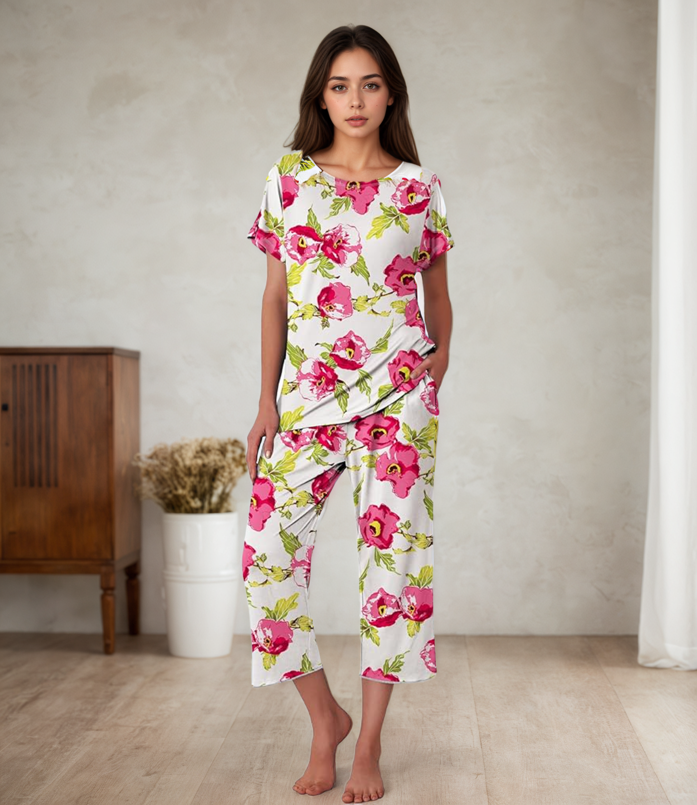 Floral Print Capri Sleepwear Set