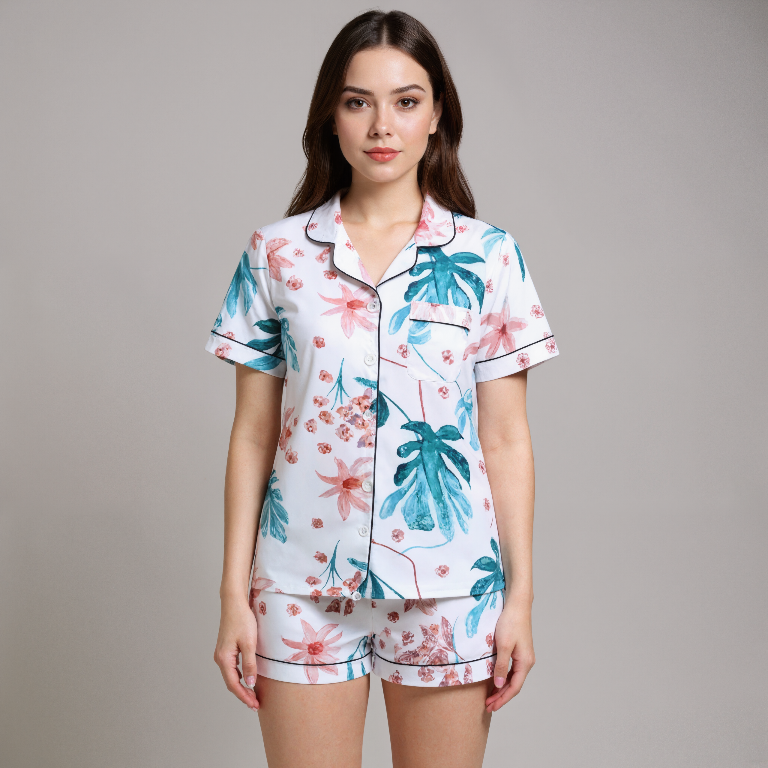 Floral Printed Summer Pajama Set - Comfortable Women's Pajama Shorts Set