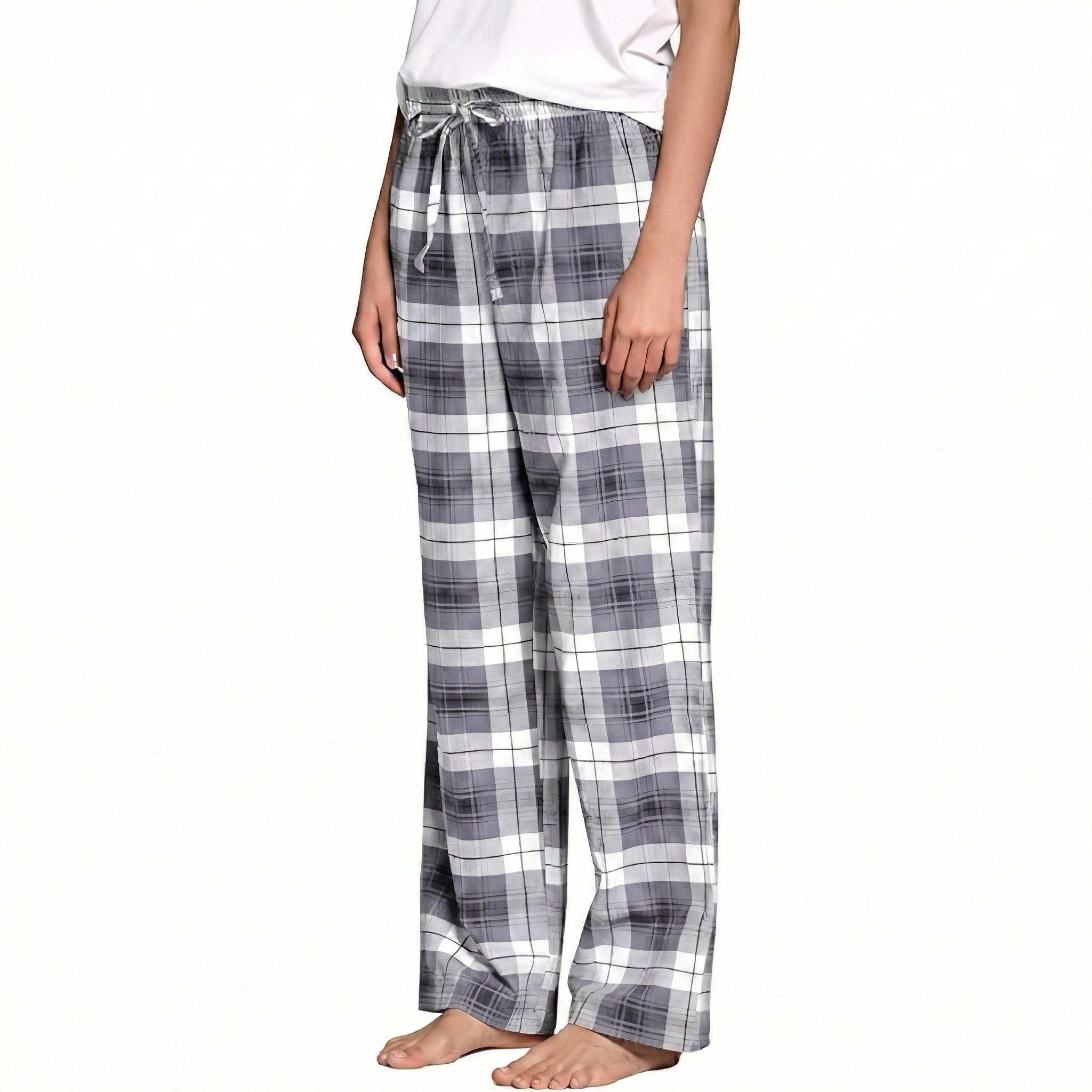 Flannel Plaid Pajama Pants With Drawstring For Women