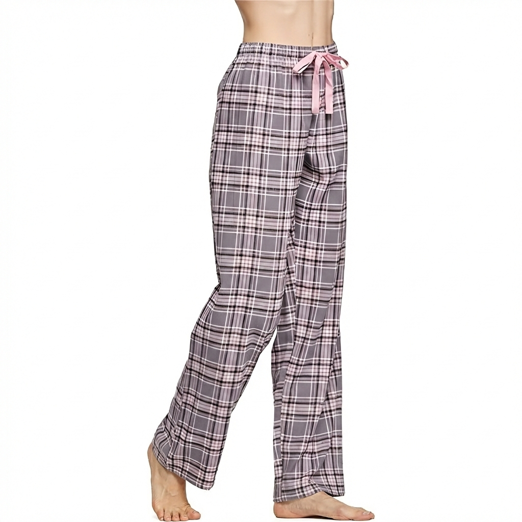 Flannel Plaid Pajama Pants With Drawstring For Women