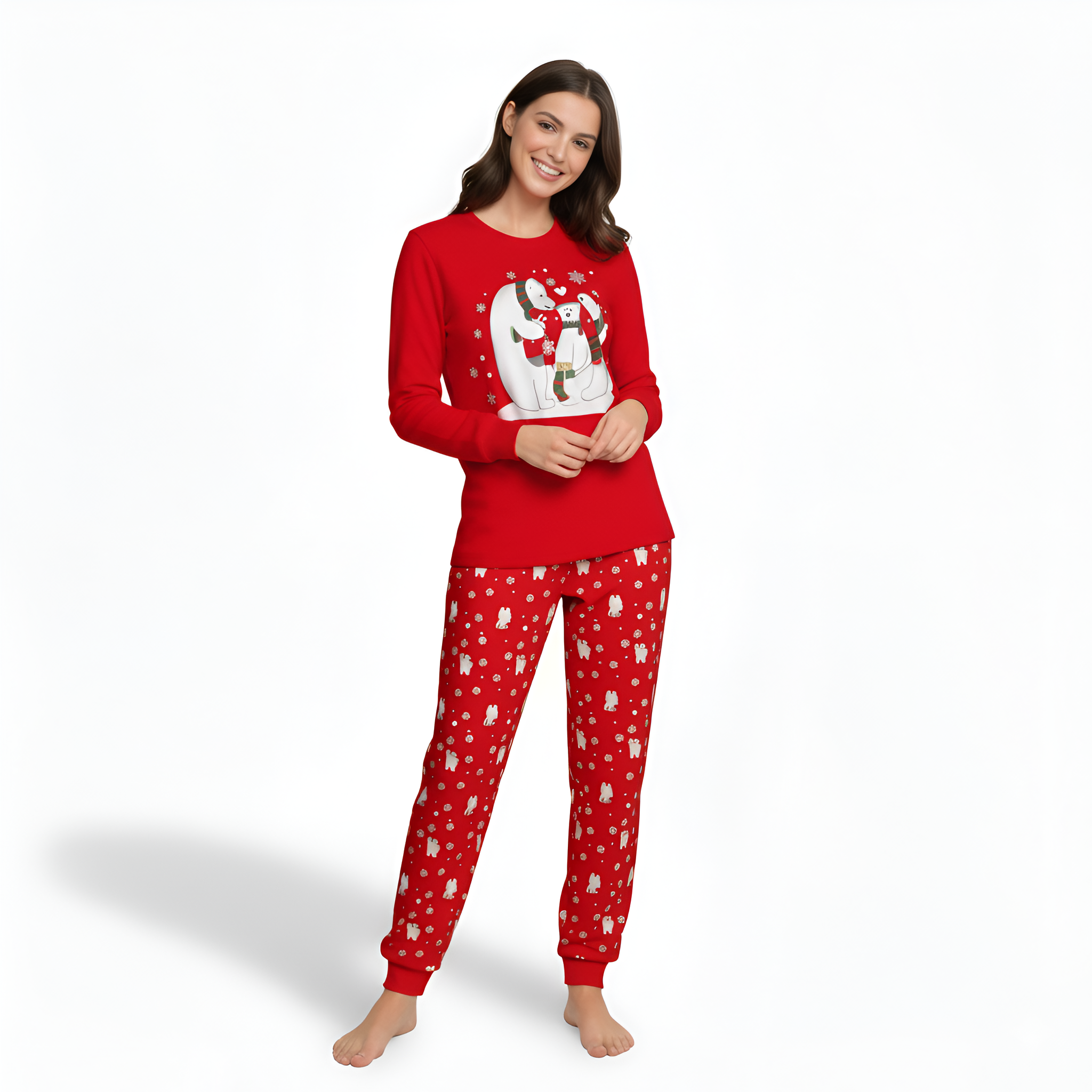 Polar Bear And Snowflake Printed Cozy Family Matching Christmas Pajama Set