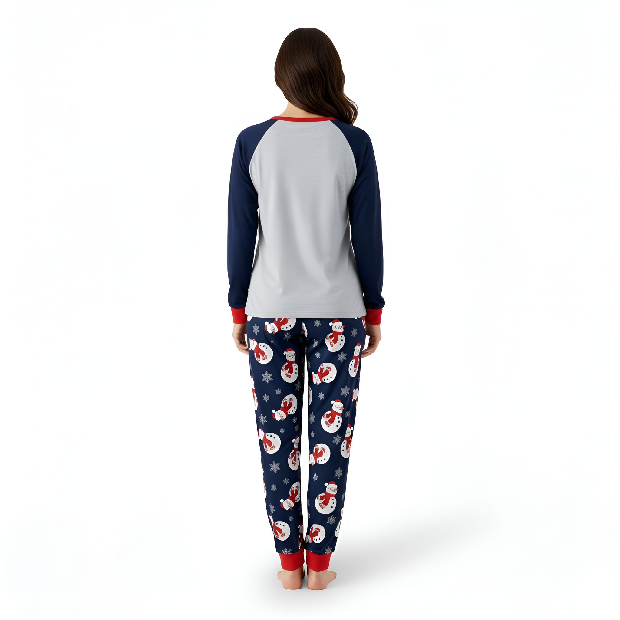 Snowman Printed Christmas Crew Neck Pajama SetSnowman Printed Christmas Pajama Set - Image 3