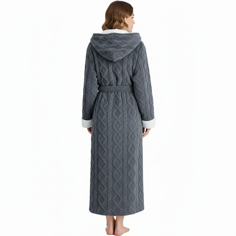 Hooded Fleece Full Length Bathrobe For Women