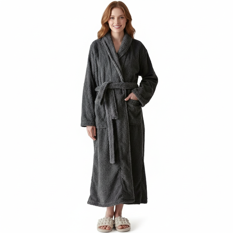 Fleece Shawl Collar Design Bathrobe For Women