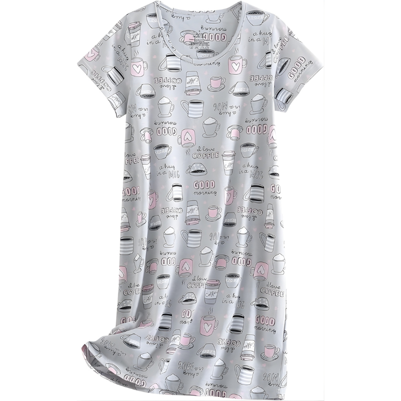Casual Nightgown Sleepwear With Short Sleeves And Sheep Print For Women