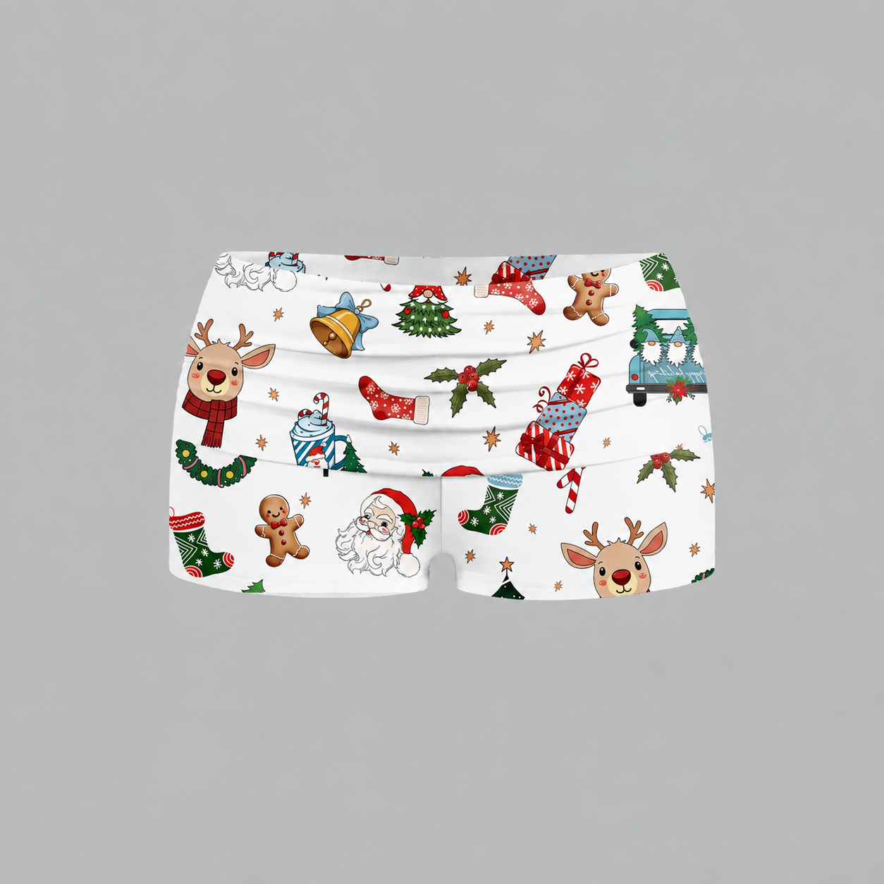 Christmas Reindeer Print Lace Trim Camisole And Shorts Two Piece Set For Women