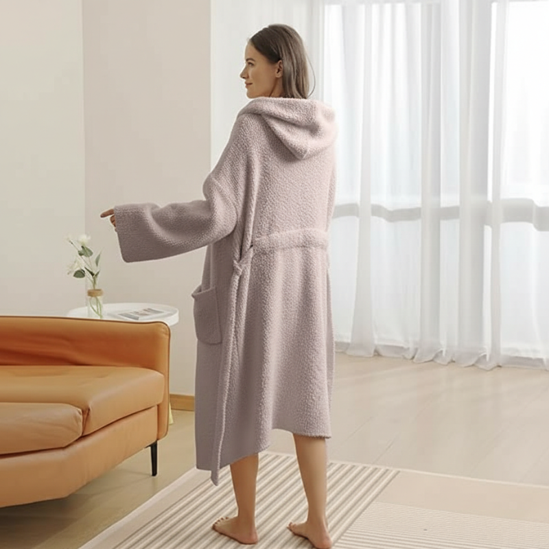 Lightweight Hooded Wrap Design Bathrobe For Women
