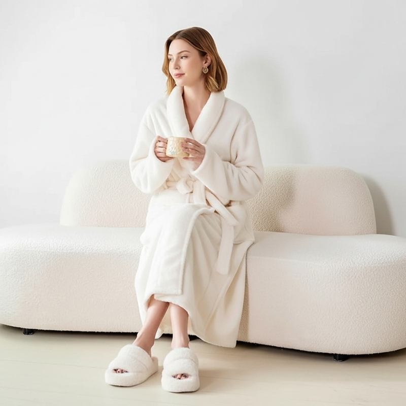 Fleece Shawl Collar Design Bathrobe For Women