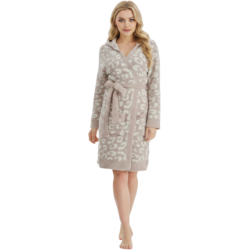 Lightweight Hooded Wrap Design Bathrobe For Women