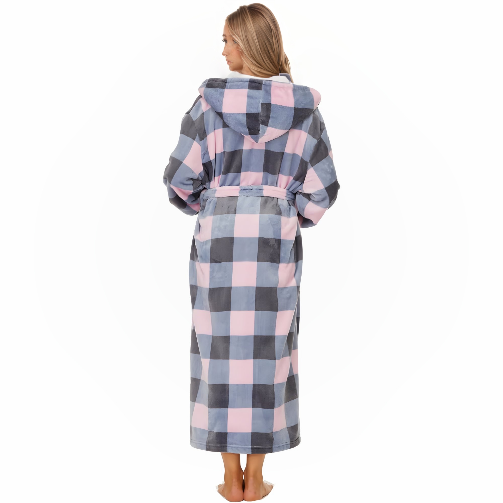 Soft Fleece Hooded Long Bathrobe For Women Home Lounge