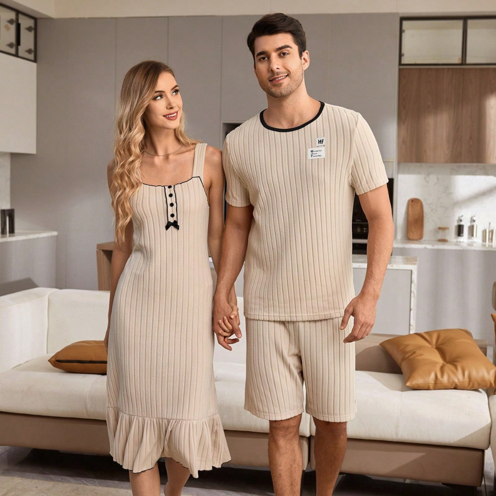 Letter Patchwork Print Couple Shorts Set