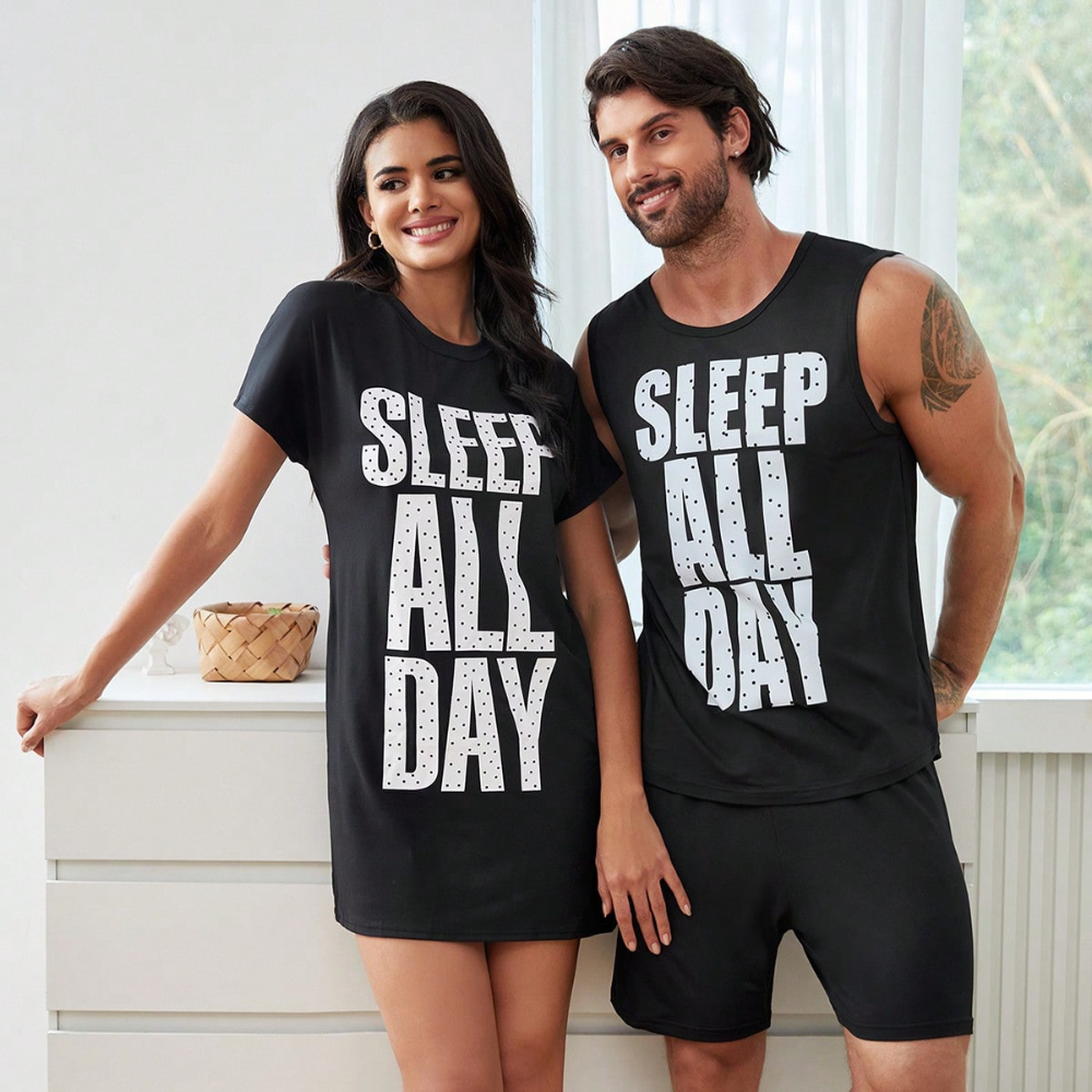 Letter Graphic Print Couple Shorts Set