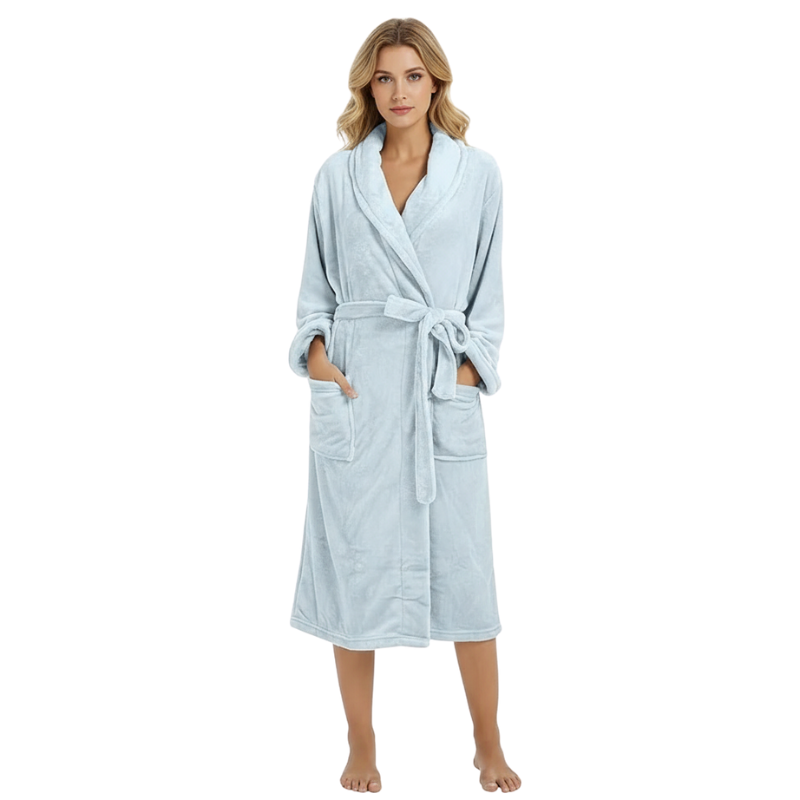 Warm Plush Fleece Kimono Style Long Bathrobe