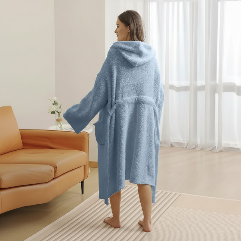 Lightweight Hooded Wrap Design Bathrobe For Women