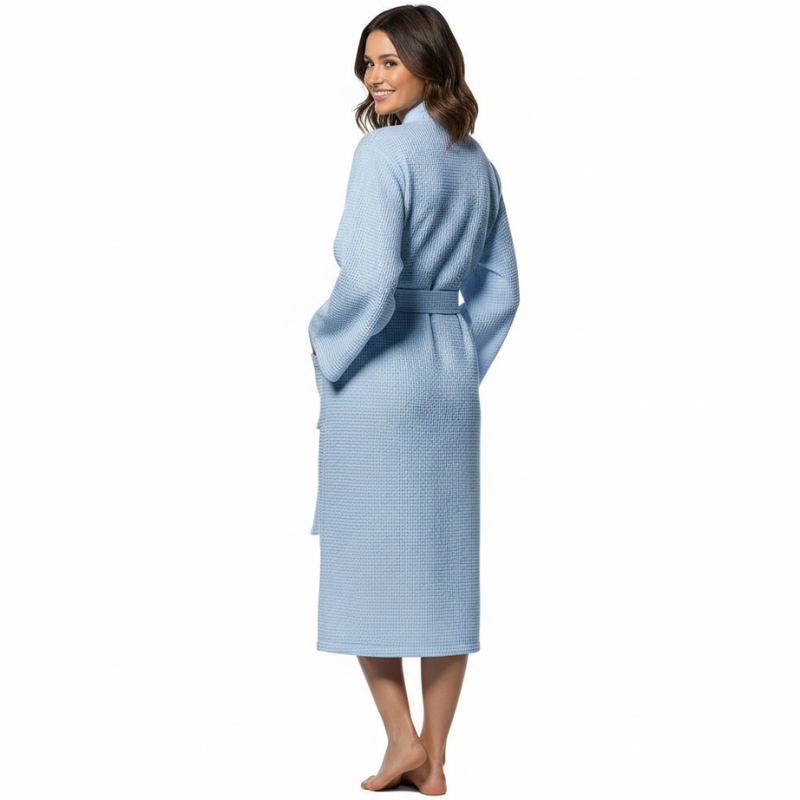 Lightweight Waffle Kimono Style Full Length Bathrobe