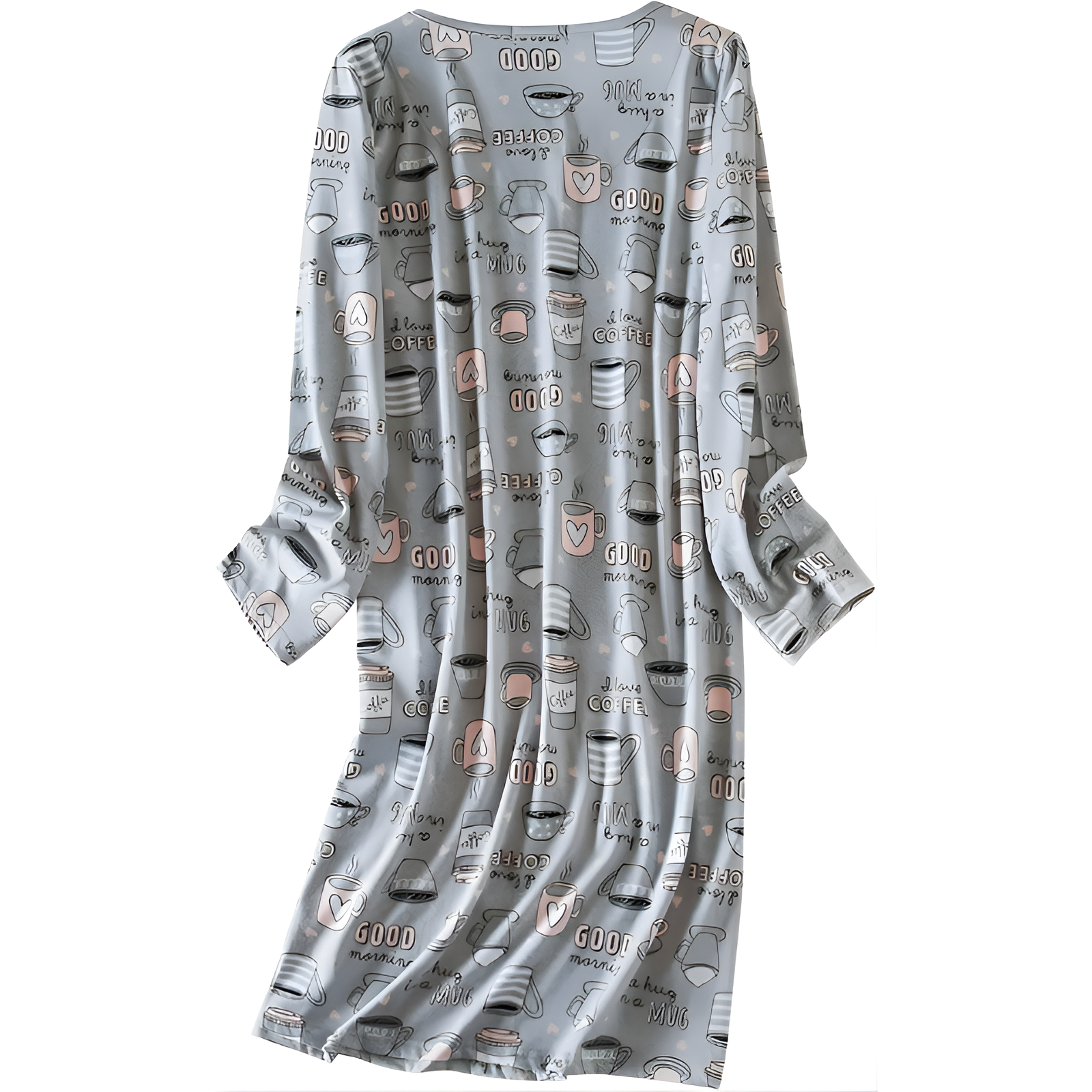 Printed Long Sleeve Nightgown House Dress For Women