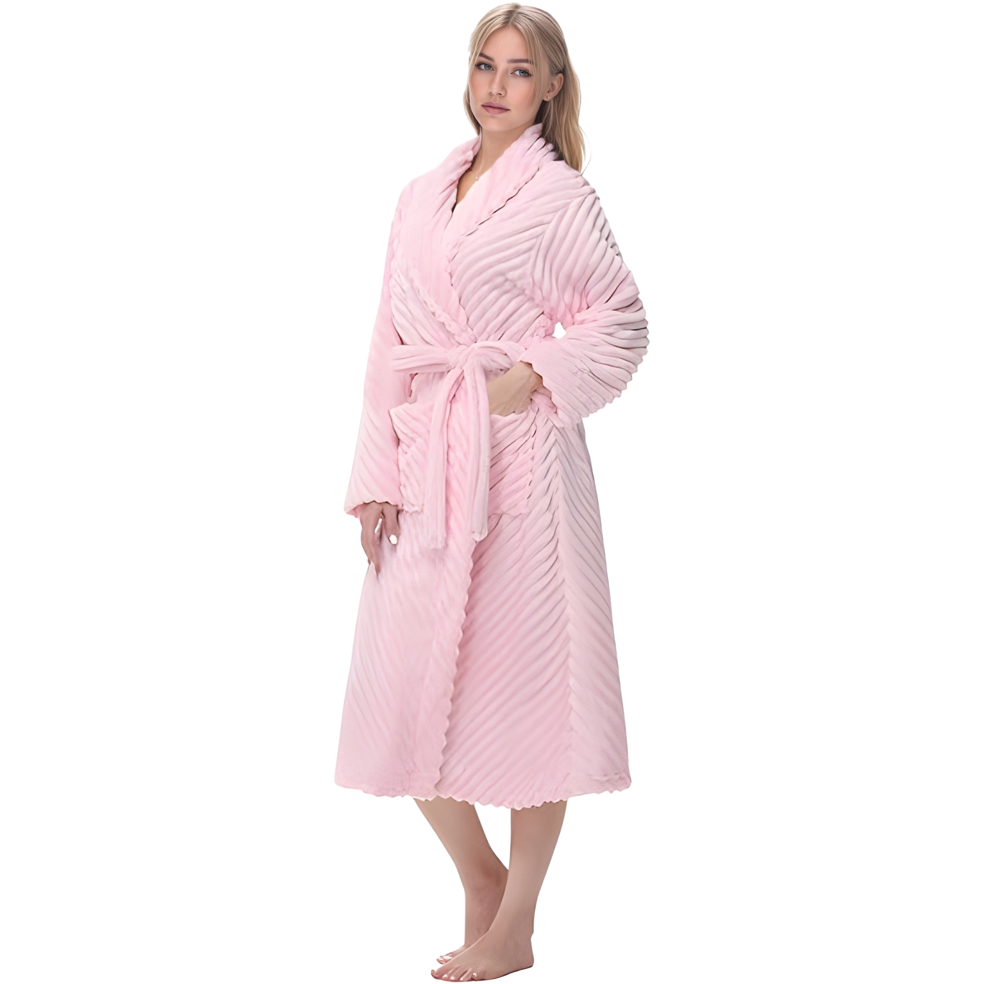 Soft Plush Fleece Long Bathrobe For Women Home Lounge