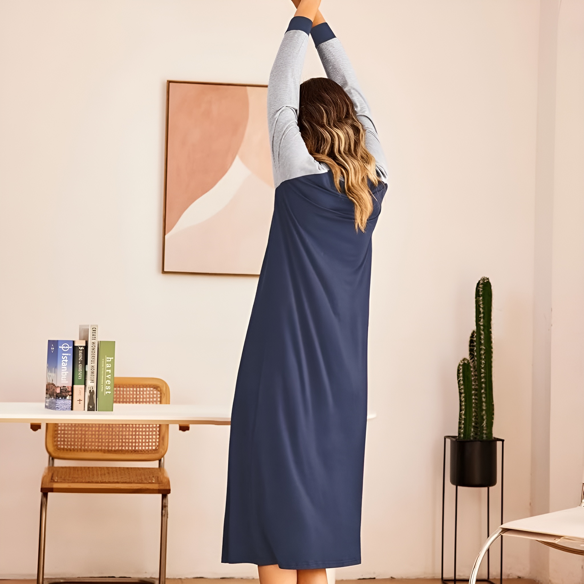 Long Sleeve Button Nightgown Sleepwear For Women