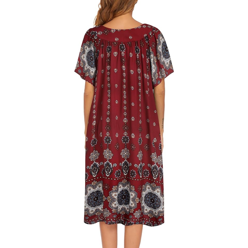 Floral Print House Dress Short Sleeve Nightgown For Women