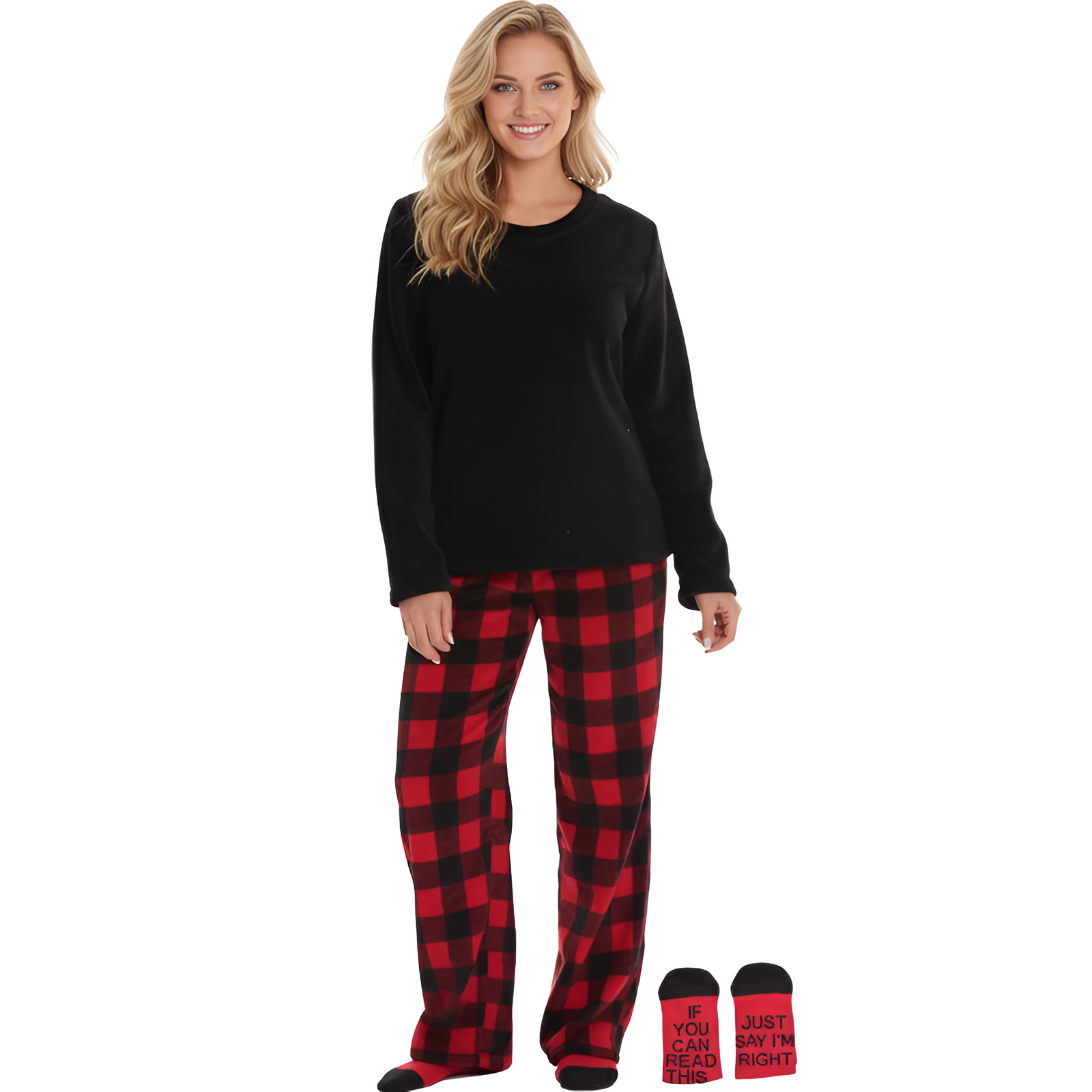 Long Sleeve Pajama Set With Pants And Matching Socks For Women