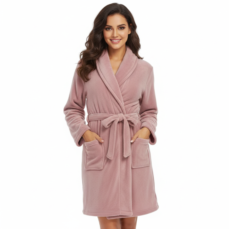 Soft Fleece Bathrobe With Pockets For Women