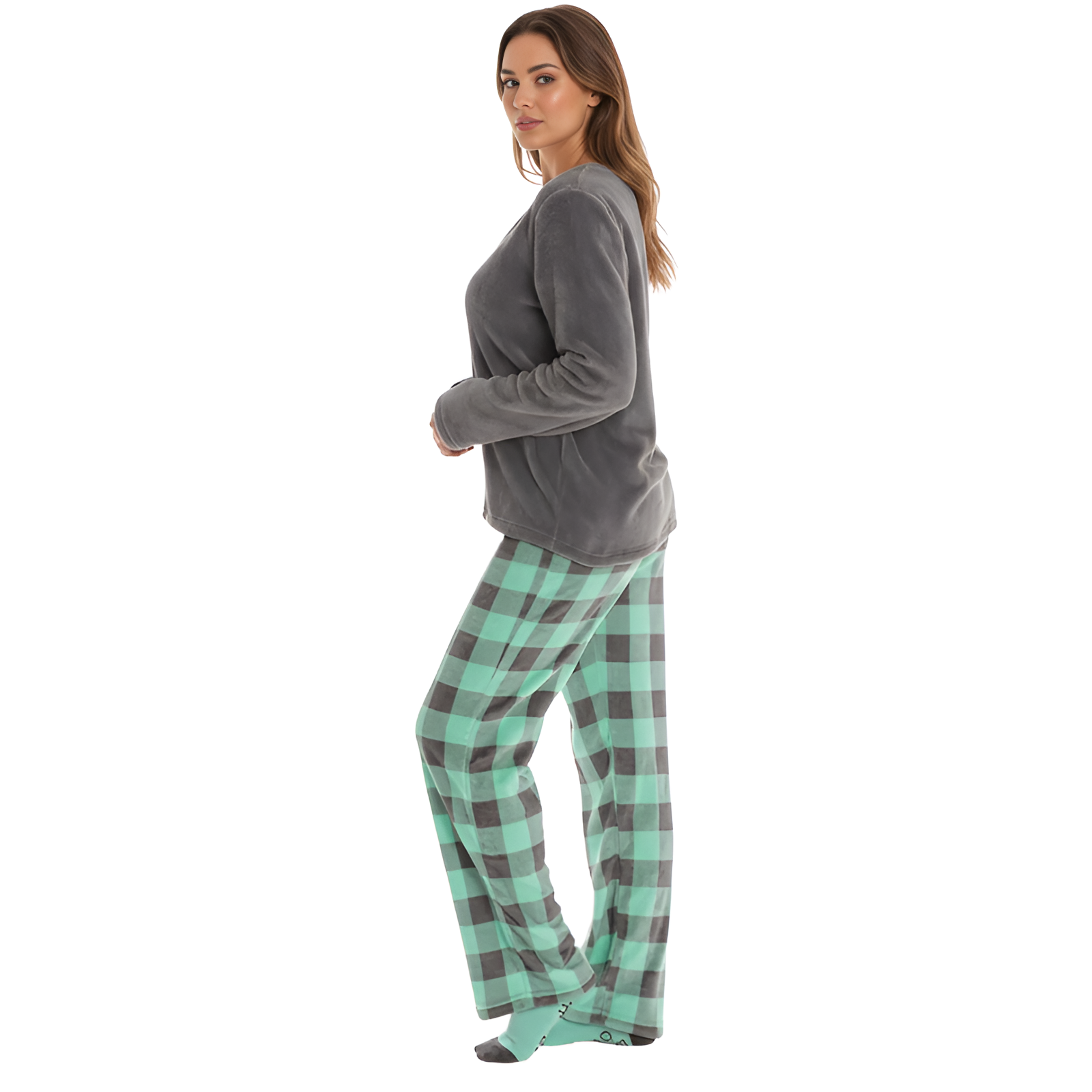 Long Sleeve Pajama Set With Pants And Matching Socks For Women