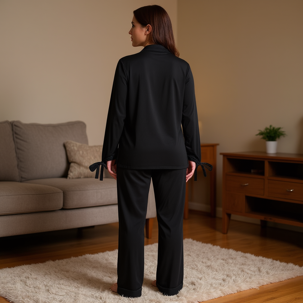 Modal Soft Velvet Trim Long Pajama Set