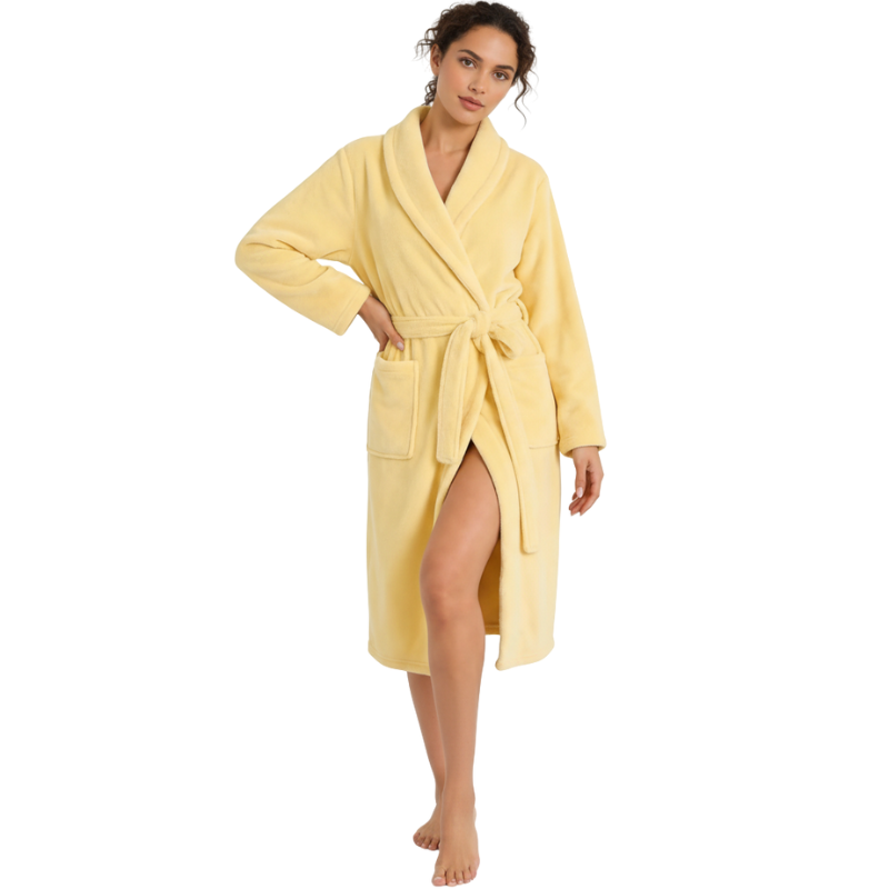 Warm Plush Fleece Kimono Style Long Bathrobe