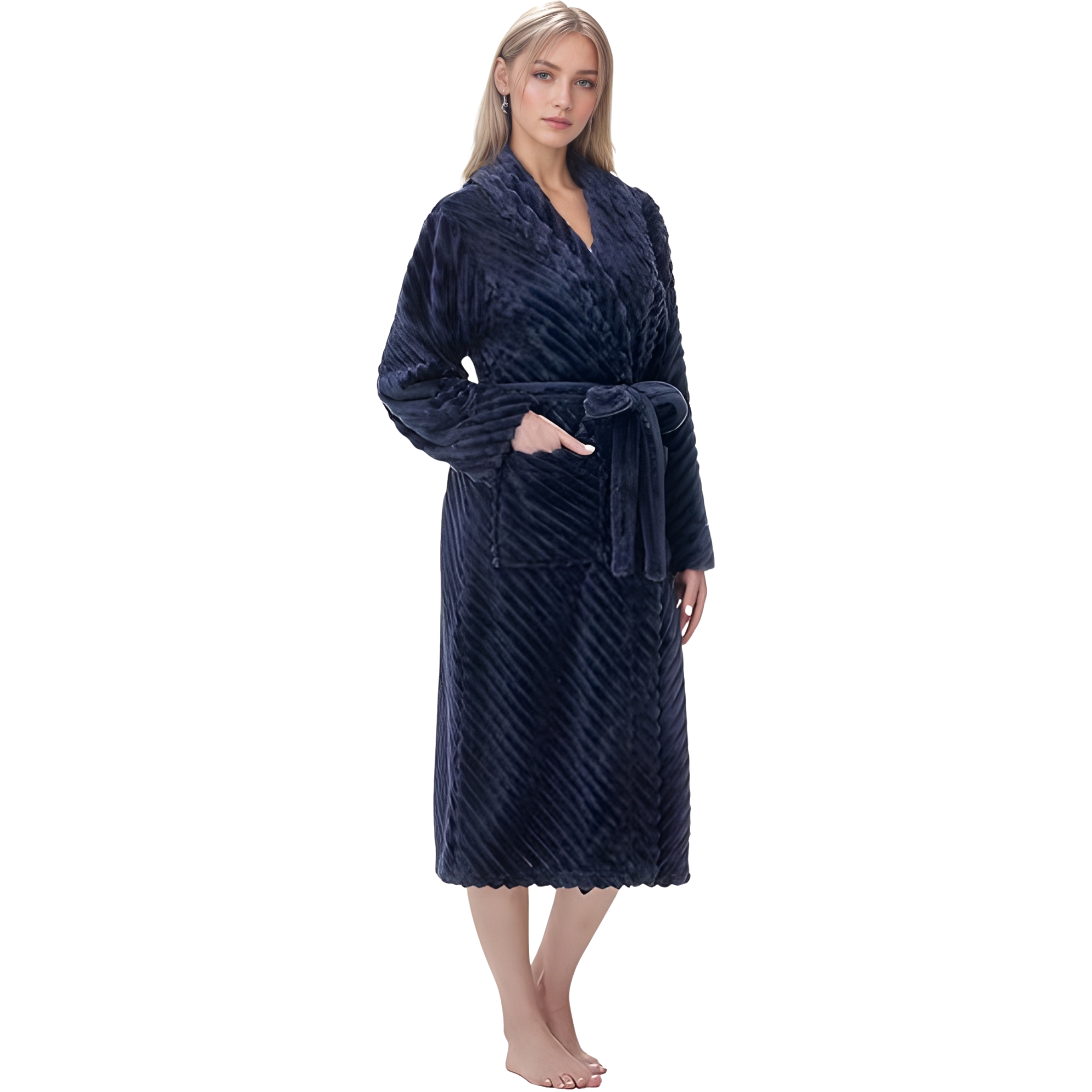 Soft Plush Fleece Long Bathrobe For Women Home Lounge
