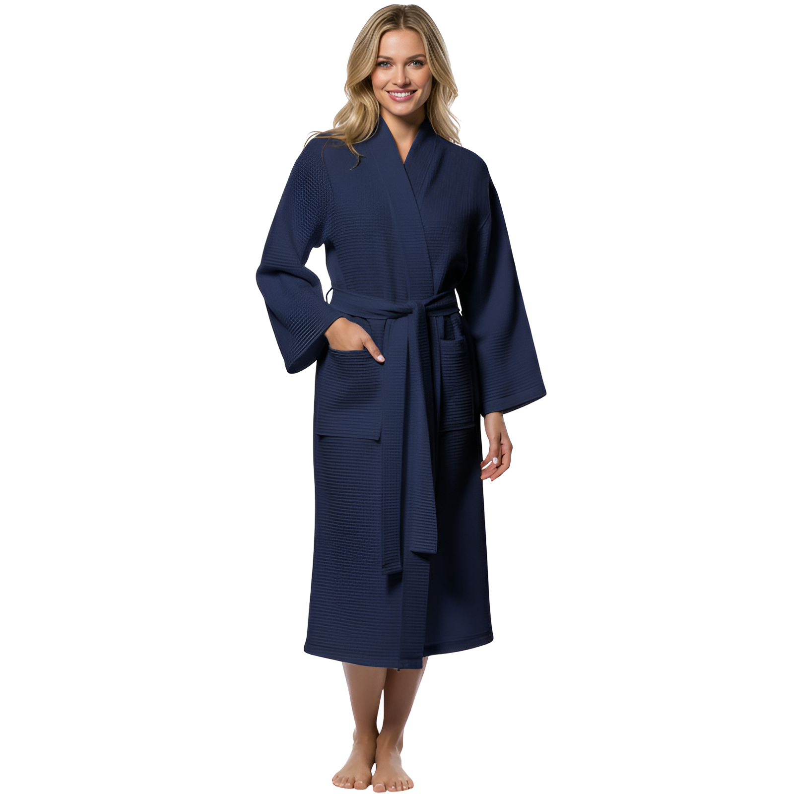 Lightweight Waffle Kimono Style Full Length Bathrobe