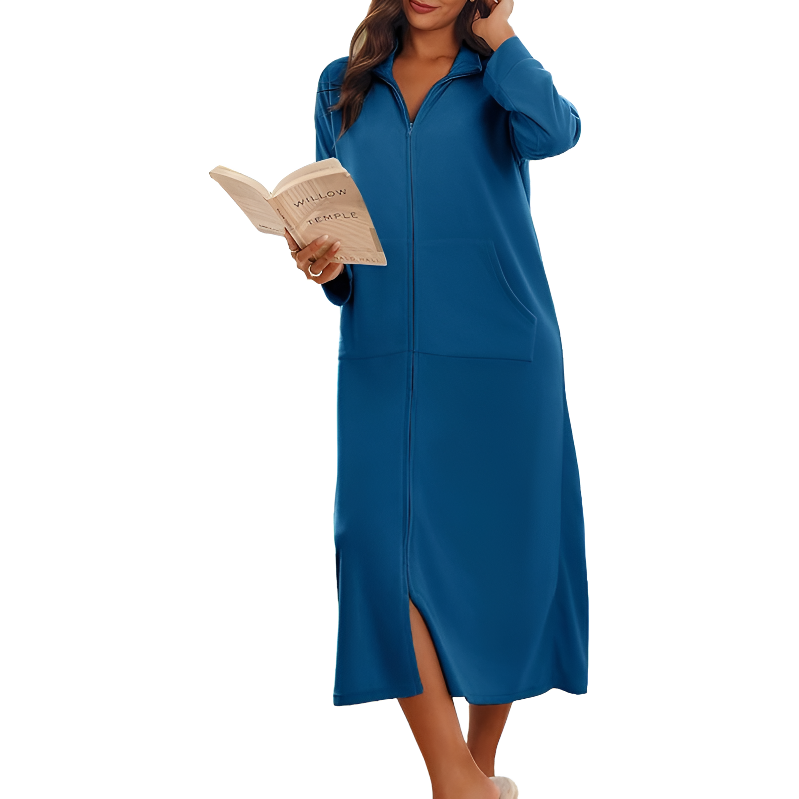 Long Sleeves Soft Bathrobe With Zipper For Women