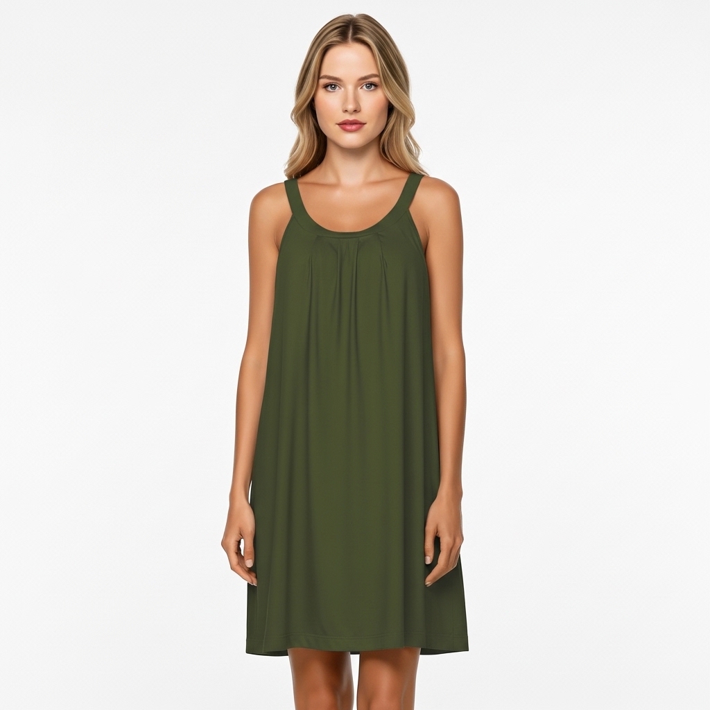 Sleeveless Wide Strap Pleated Nightgown