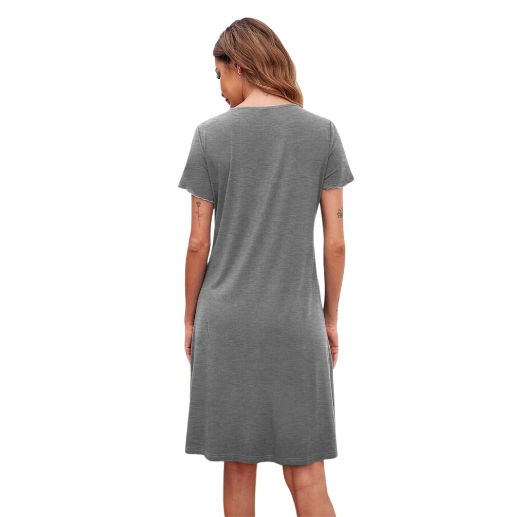 Nightshirt With Short Sleeves And Button Down Design For Women