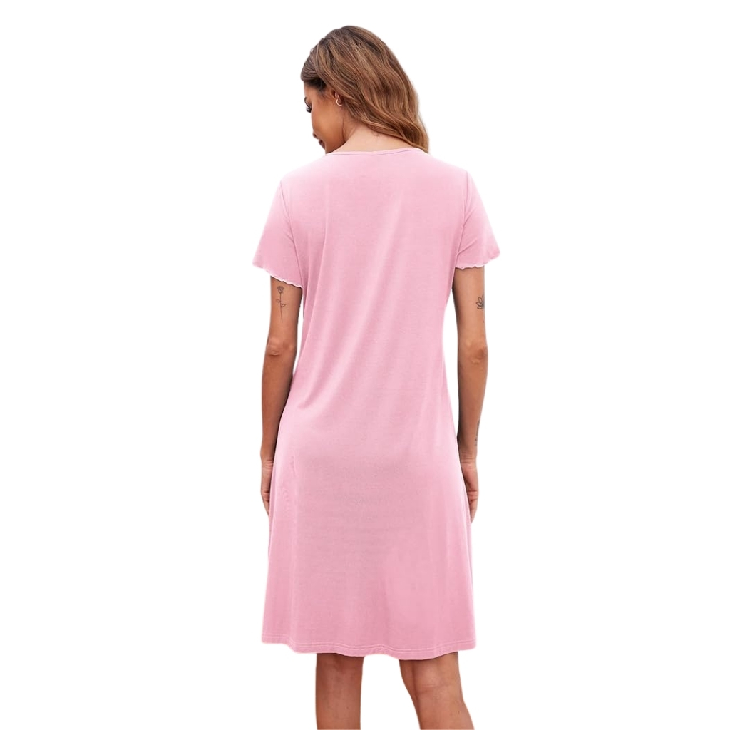 Nightshirt With Short Sleeves And Button Down Design For Women