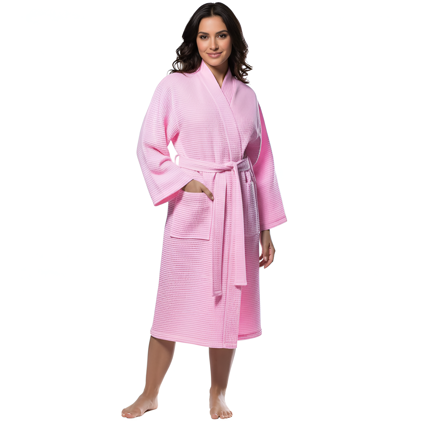 Lightweight Waffle Kimono Style Full Length Bathrobe