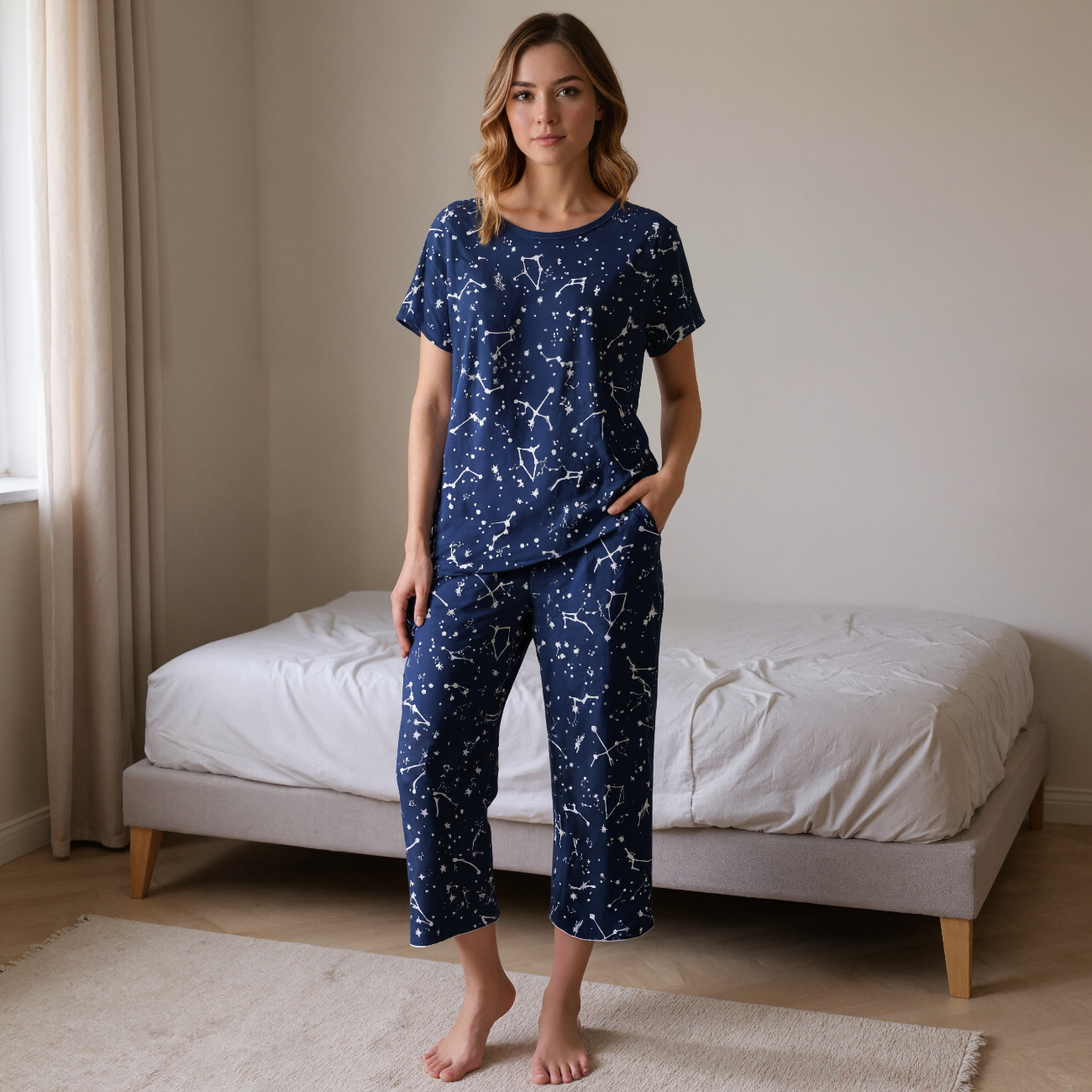 Printed Capri Sleepwear With Short Sleeve Top