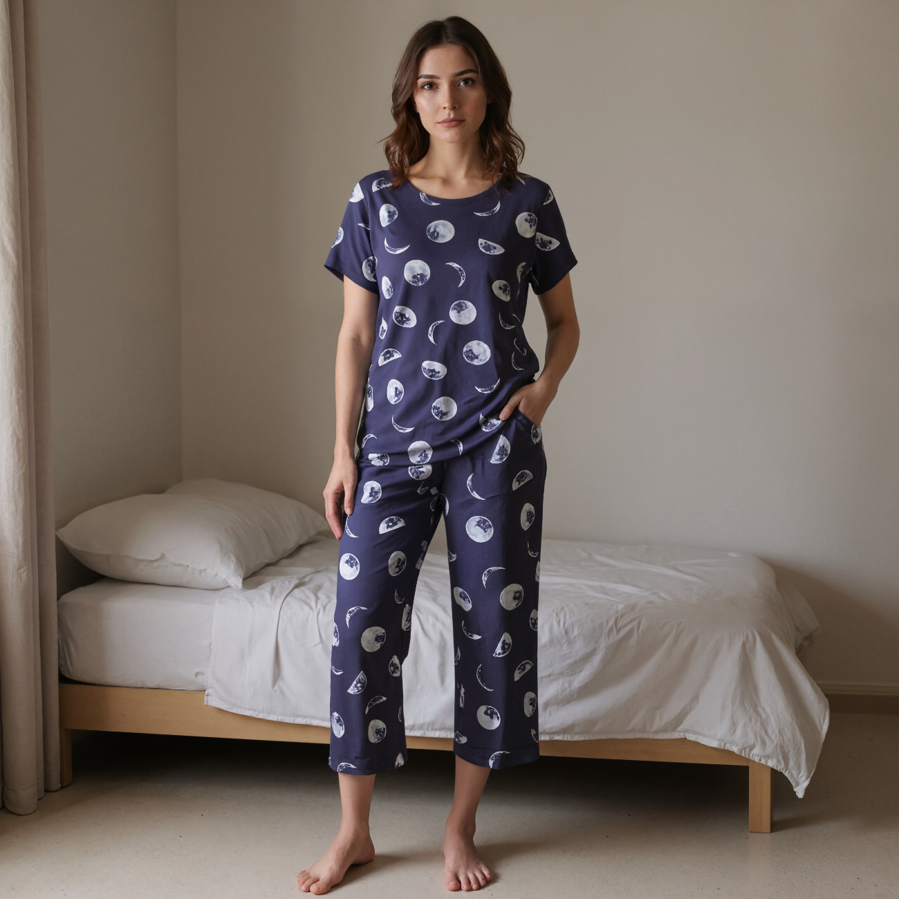 Printed Capri Sleepwear With Short Sleeve Top