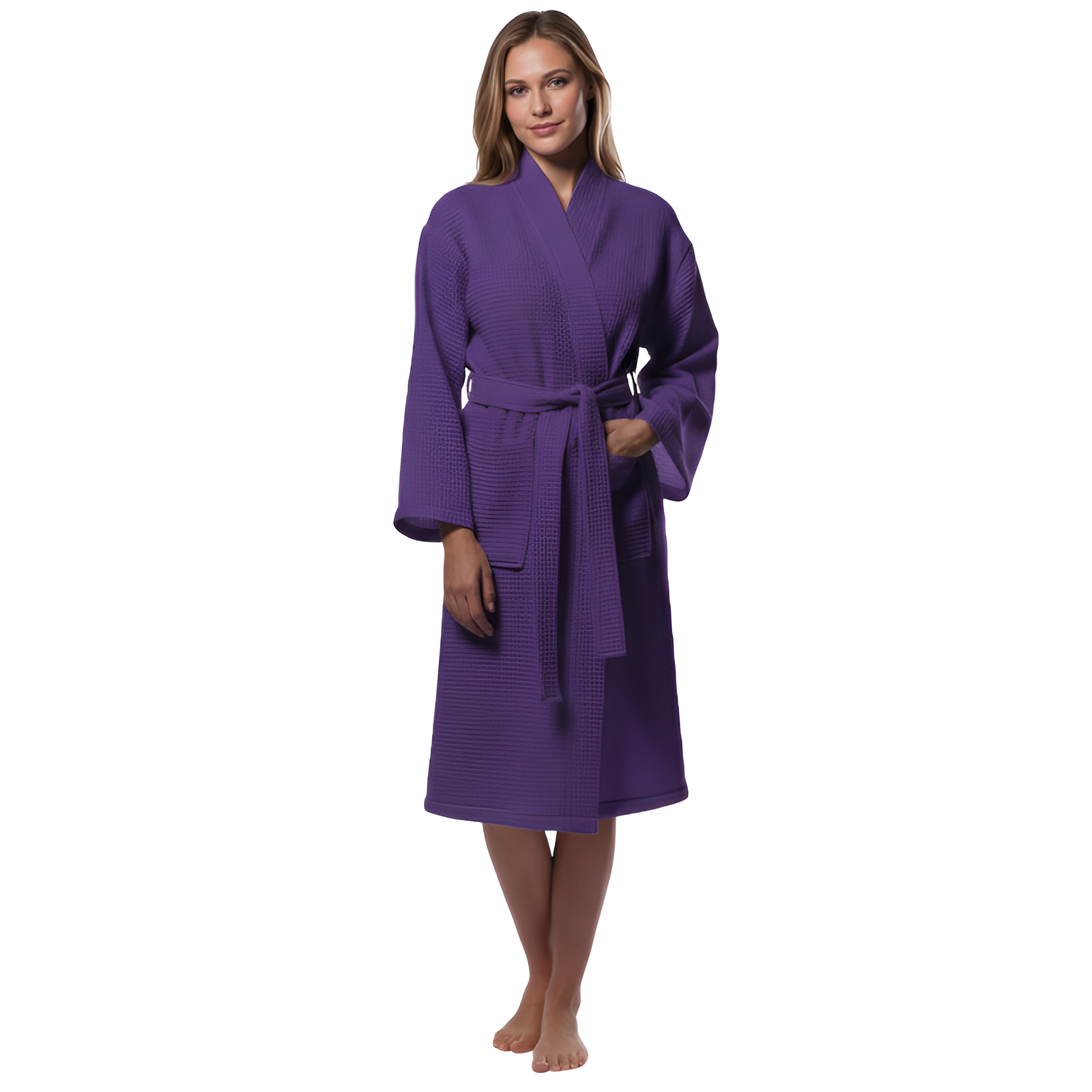 Lightweight Waffle Kimono Style Full Length Bathrobe