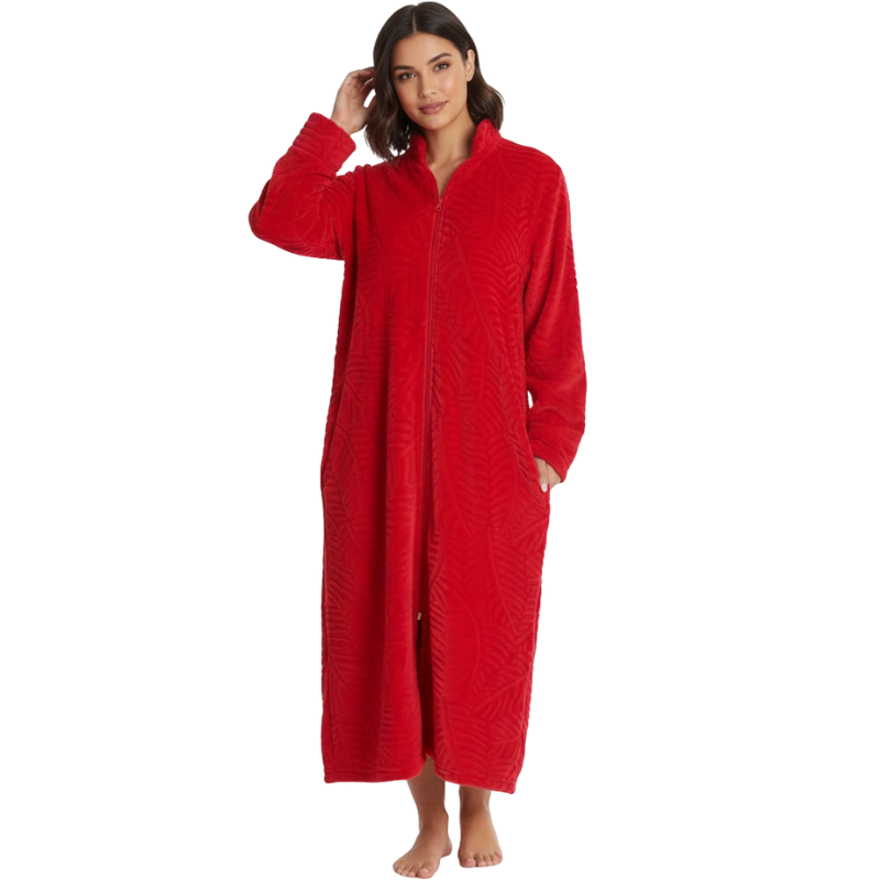 Plush Front Zipper Robe For Women