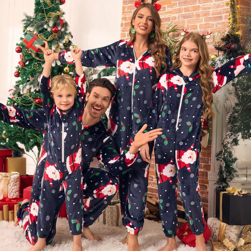 Santa Print Hooded Family Matching Christmas Onesies