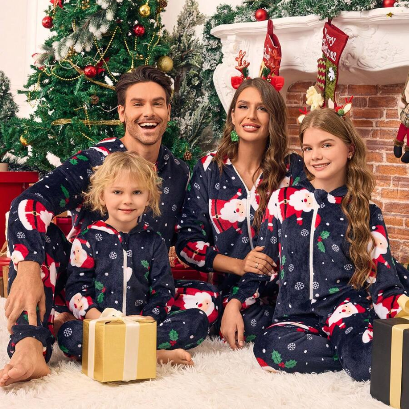 Santa Print Hooded Family Matching Christmas Onesies
