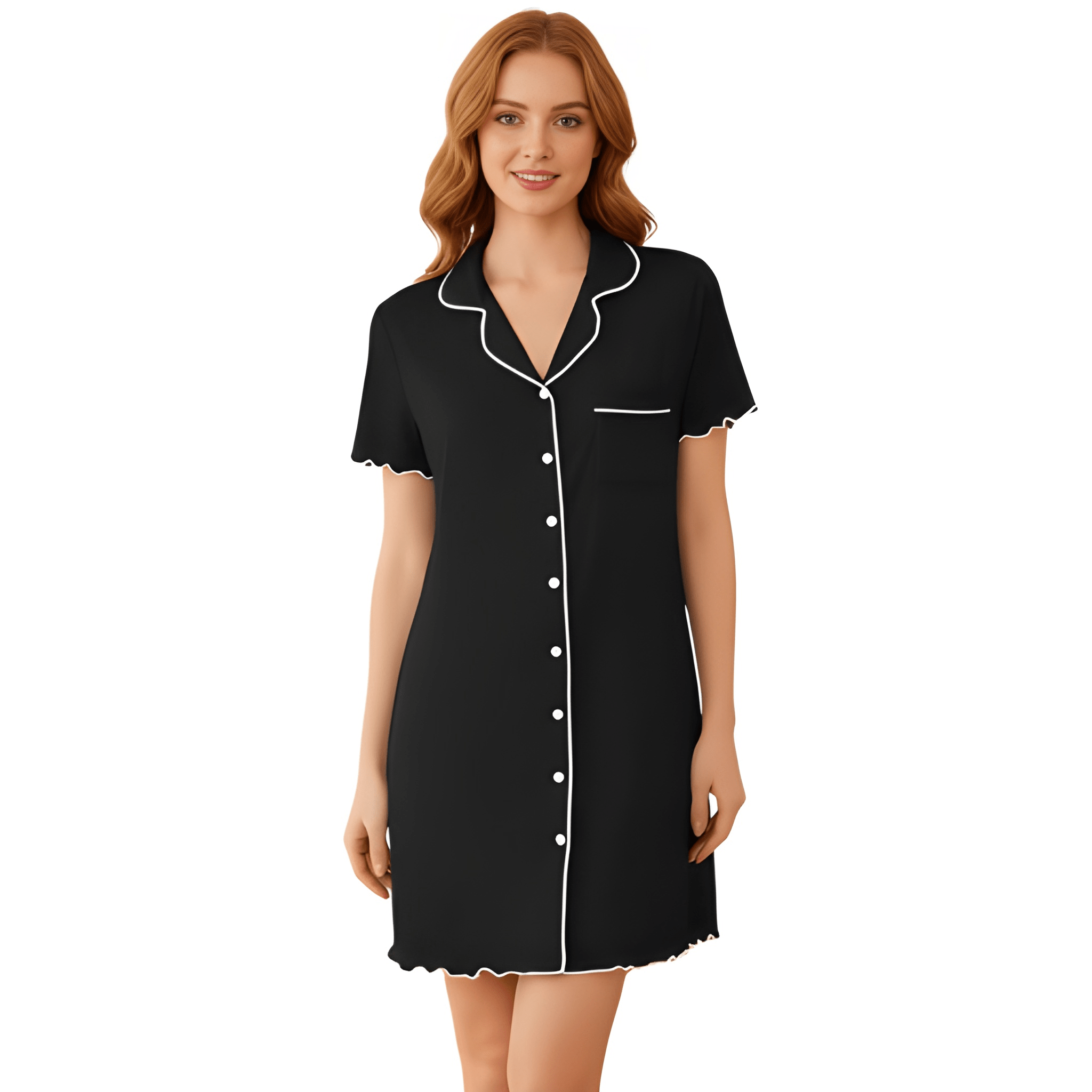 Short Sleeve Nightgown With Button Down For Women