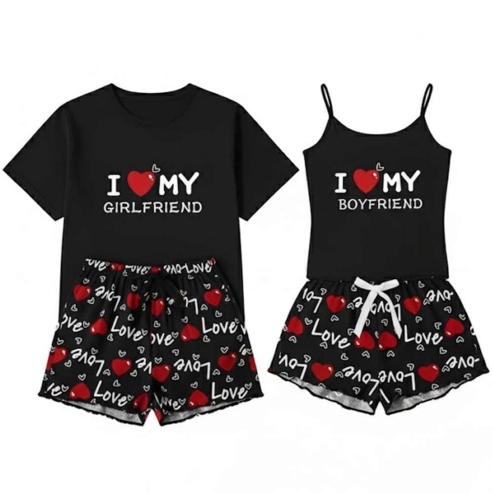 Letter Printed Cozy Valentine Day Couple Outfit Set