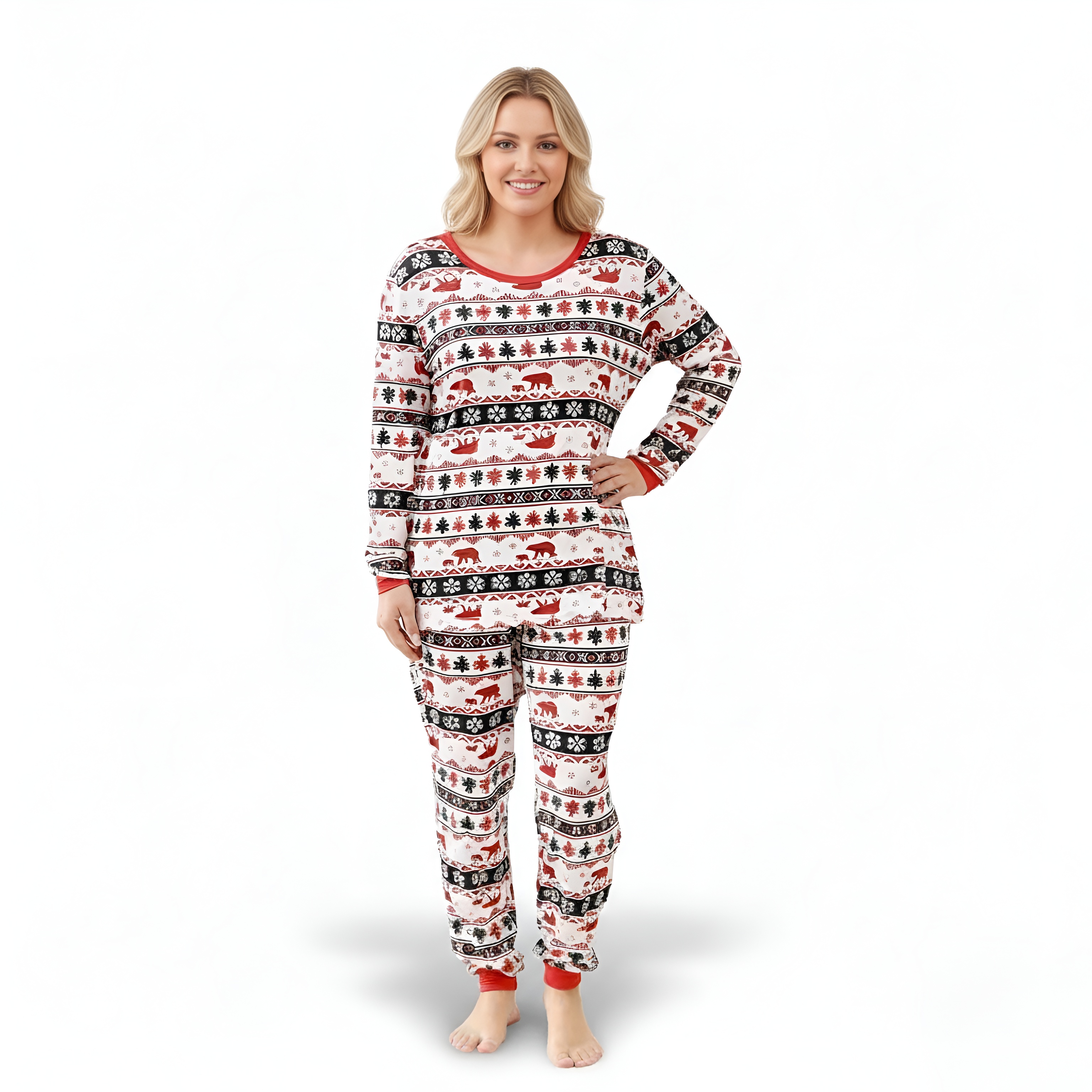 Festive Snowflake and Holiday Print Christmas Pajama Set