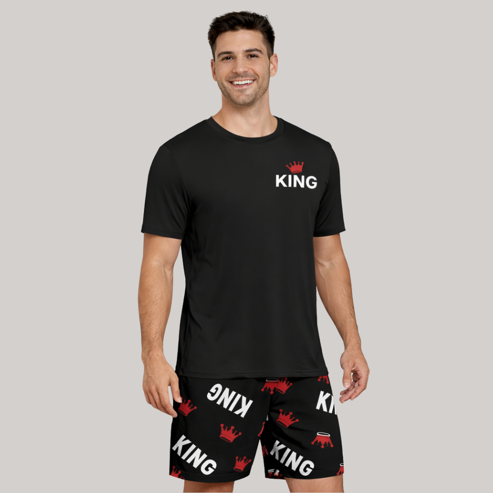 Couple Style King and Queen Letter Print Loungewear Shorts Pajama Set