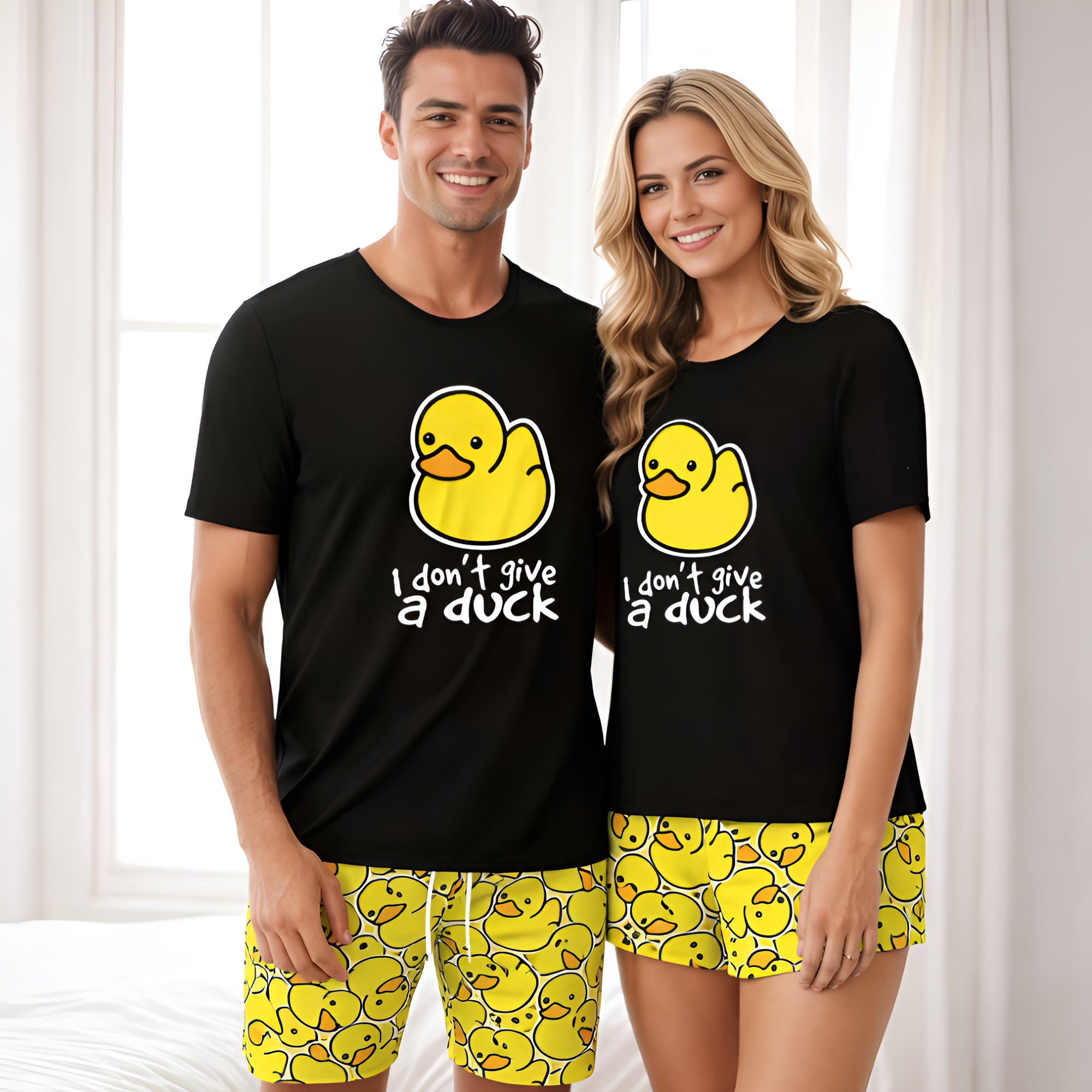 Cartoon Duck Print Shorts Pajama For Couple