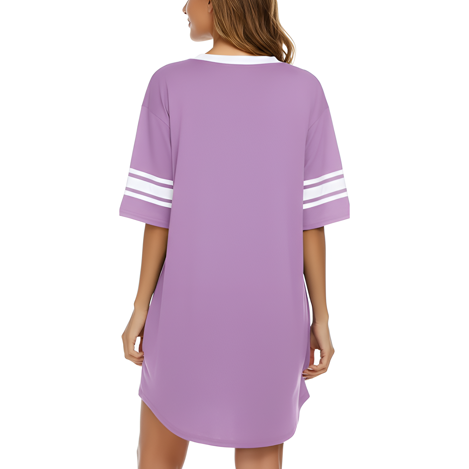 Nightgown Sleepwear With Short Sleeves And Color Block For Women
