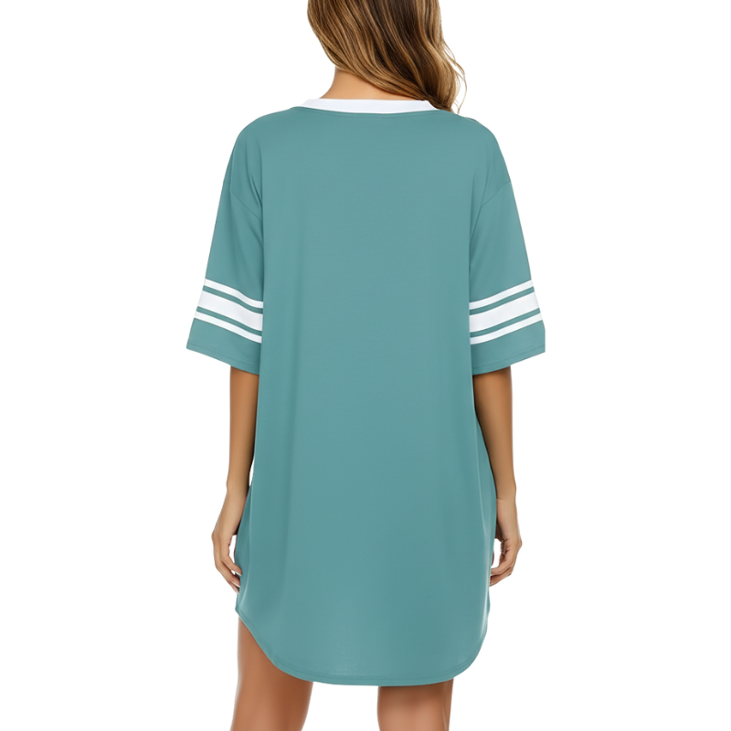 Nightgown Sleepwear With Short Sleeves And Color Block For Women