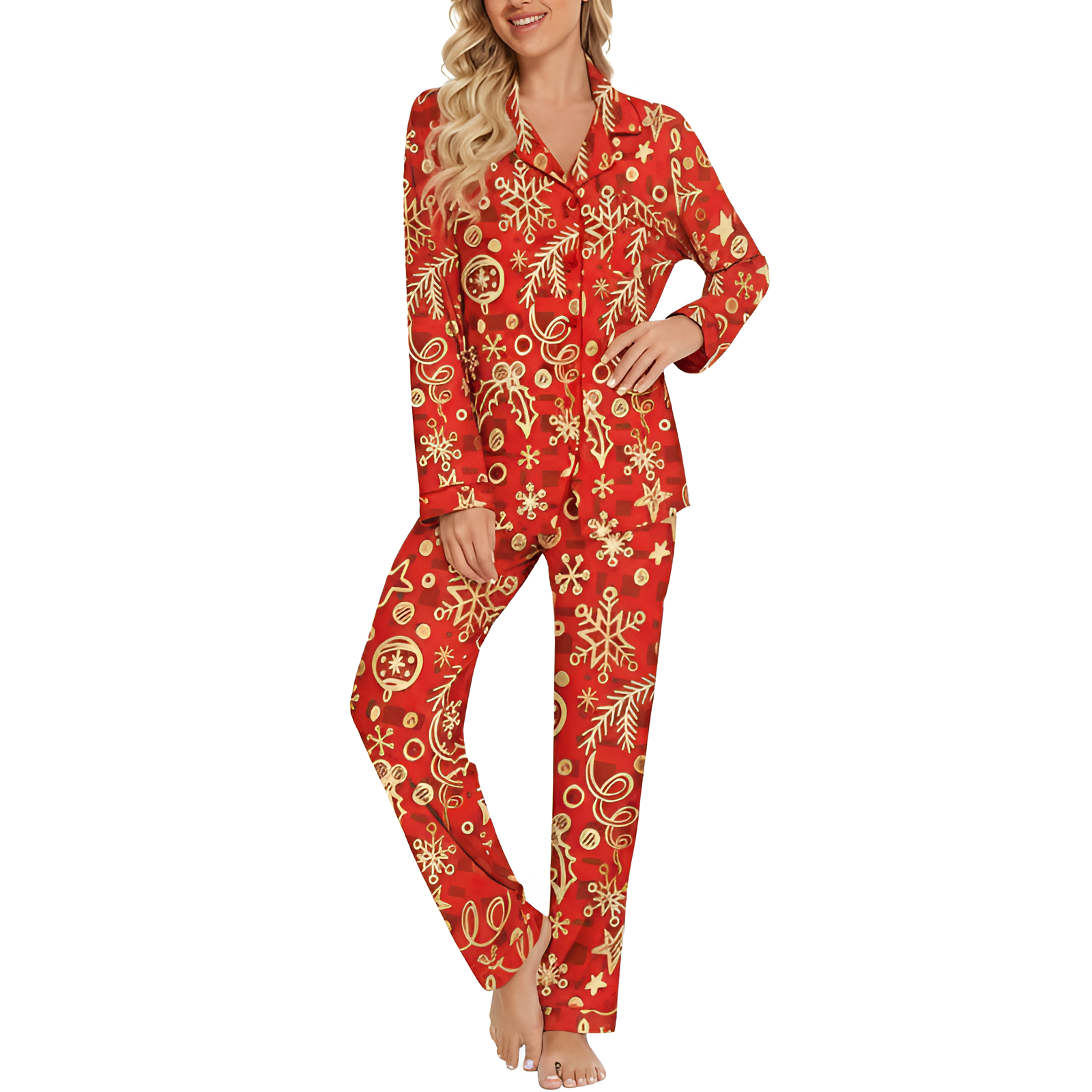 Family Christmas Pajama Set with Plaid Pants and Printed Tops