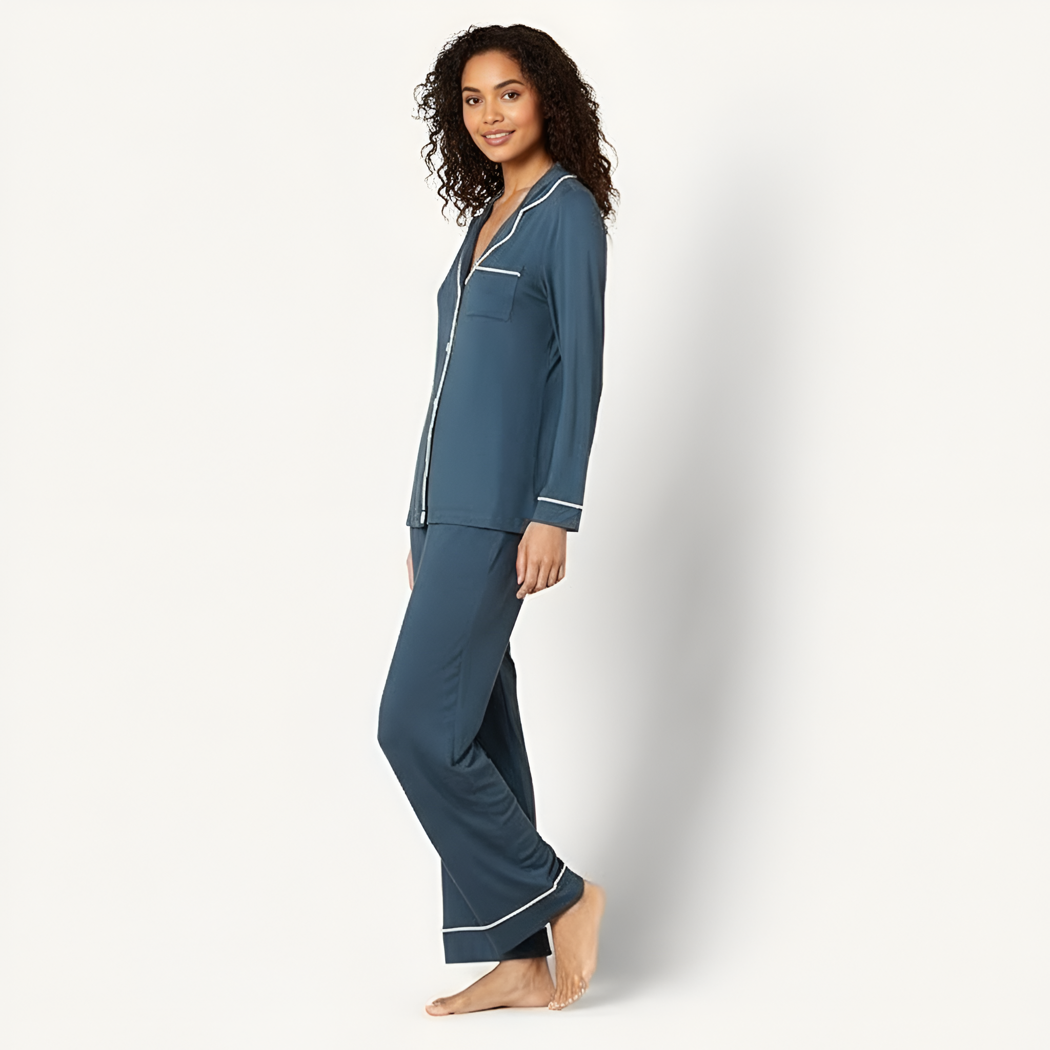 Classic Long Sleeve Button Front Pajama Set For Women